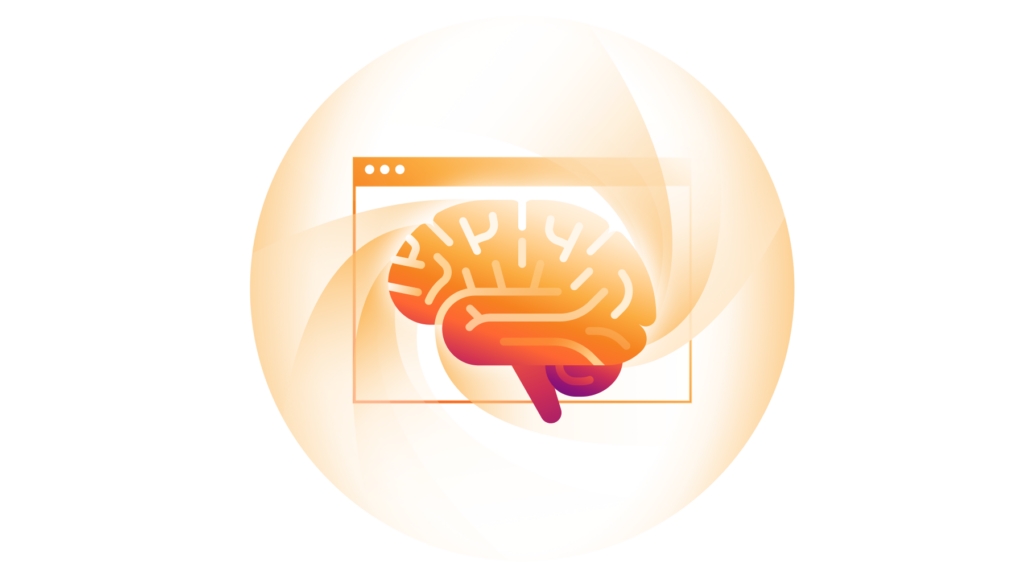 A brain icon overtop of a internet browser within a circle