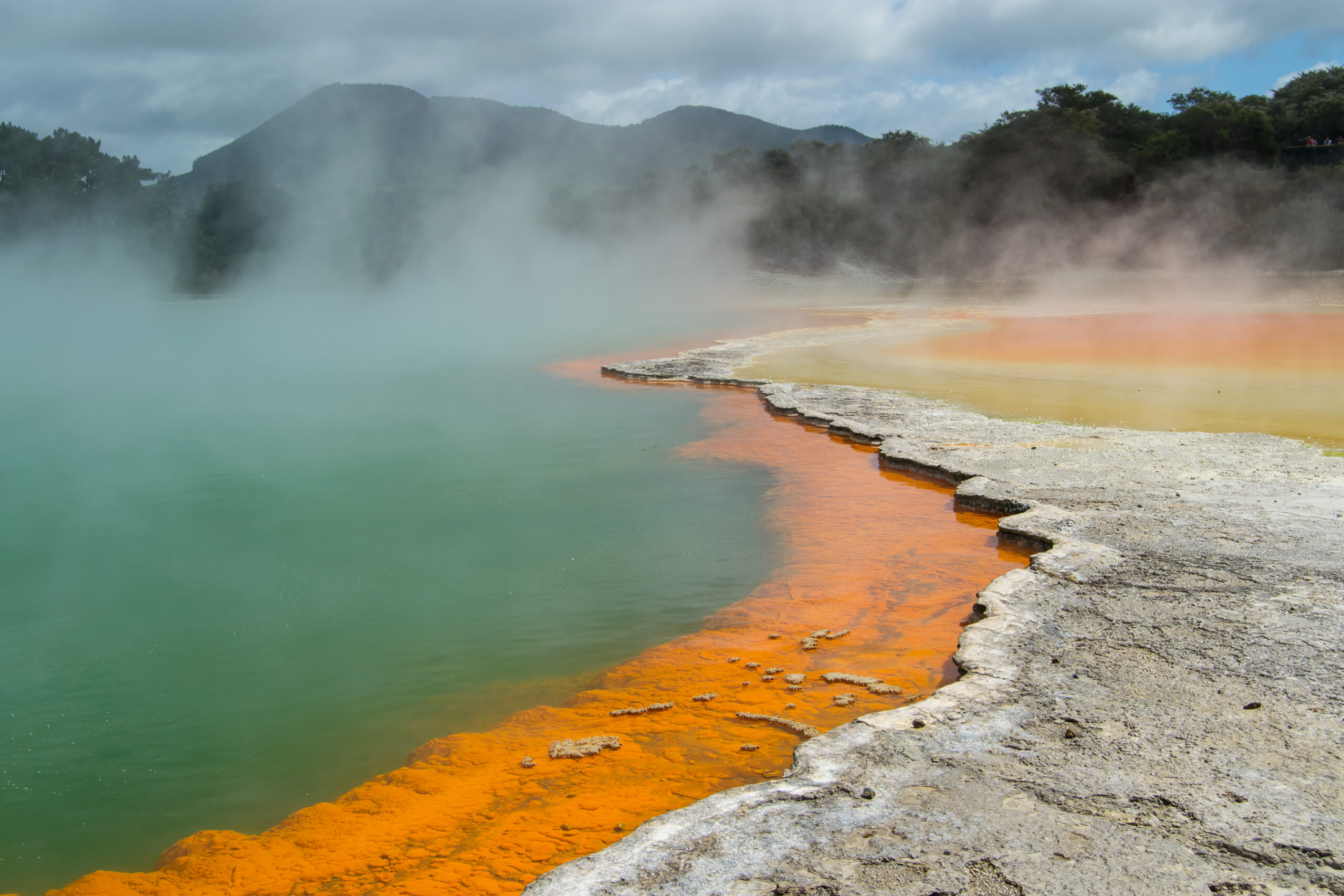 Closeup shot of the thermal lake Wai o Tapu in Rotorua New Zealand